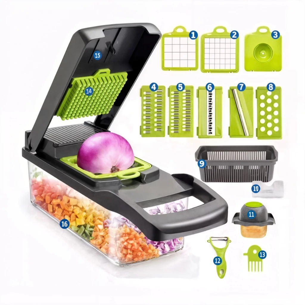 Fatiador de Legumes 16 em 1 Cortador Ralador Picador Cozinha com Lâminas Inox Multifuncional