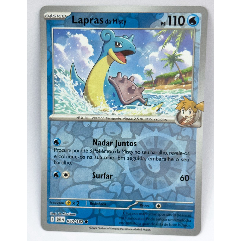 Carta 050/182 Pokémon TCG Original Copag Card Reverse Foil Lapras da Misty Brilhante Holográfica