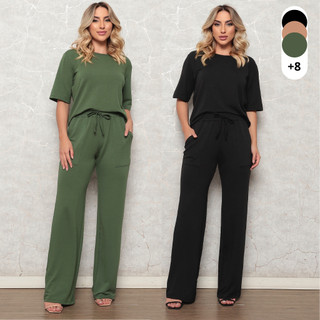 Conjunto Moletinho  Conjunto Feminino Conjunto Calça Pantalona E Blusa Confortável Soltinho Inverno