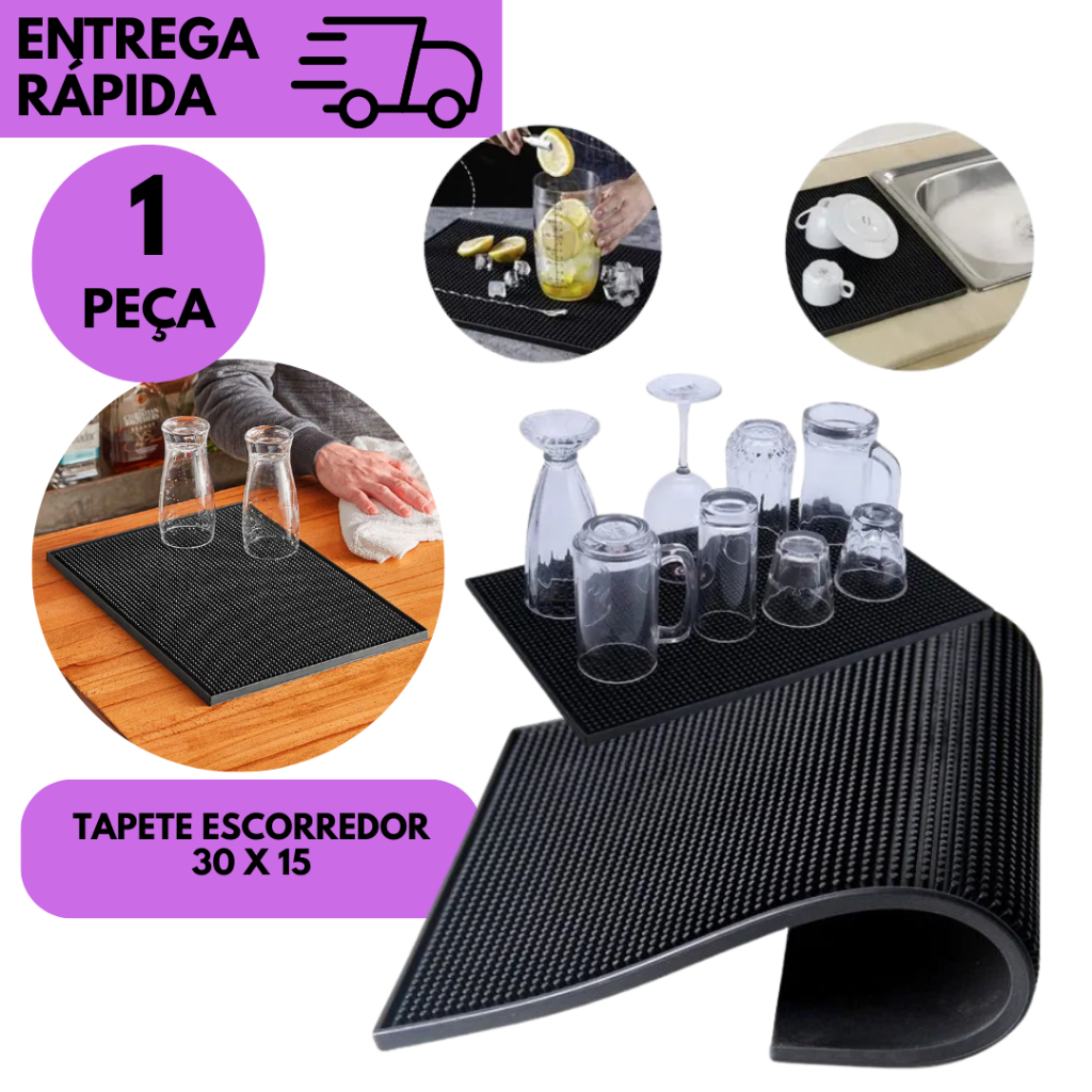 Kits 1/2 ou 3 Tapete de Borracha Bar 30x15 Apoio para Copos, Drinks e Cocktails Bares, Rest e Barman