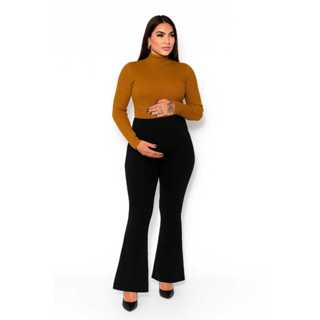 Calça Maternidade Flare Gestante Básica Cós Alto Sustenta Barriga em Oferta na Shopee