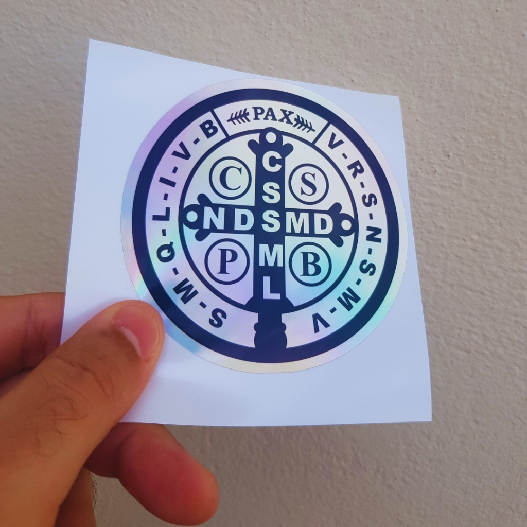 Adesivo Holografico 3D São Bento Cruz Sagrada Resistente a Água para Carro/Moto/Cadernos/Notebook em Oferta na Shopee