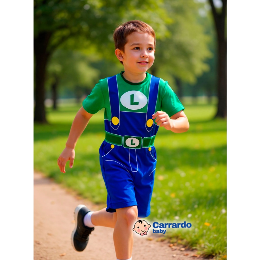 Fantasia Infantil Menino Luigi Super Mario Bros Premium Festa Aniversário Escola Cosplay Achadinho