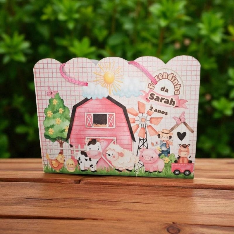 10 Sacolinhas Personalizadas Fazendinha Rosa (20x15x5cm) em Oferta na Shopee