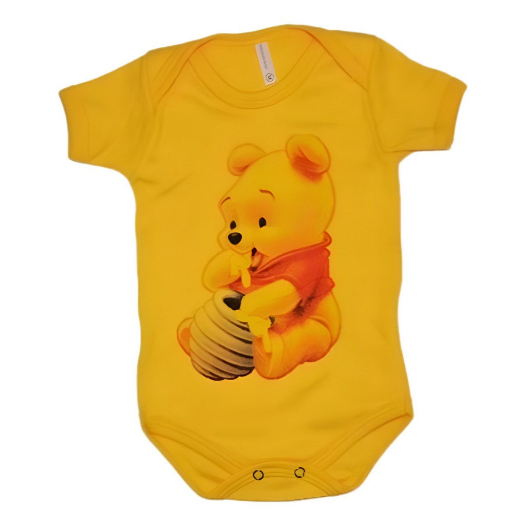 Body Bebê Tématico ursinho pooh + Touca Mêsversario Fantasia