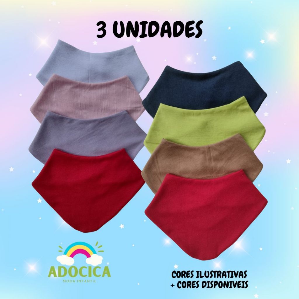 Kit 3 babadores bandana infantil cores sortidas menino/menina