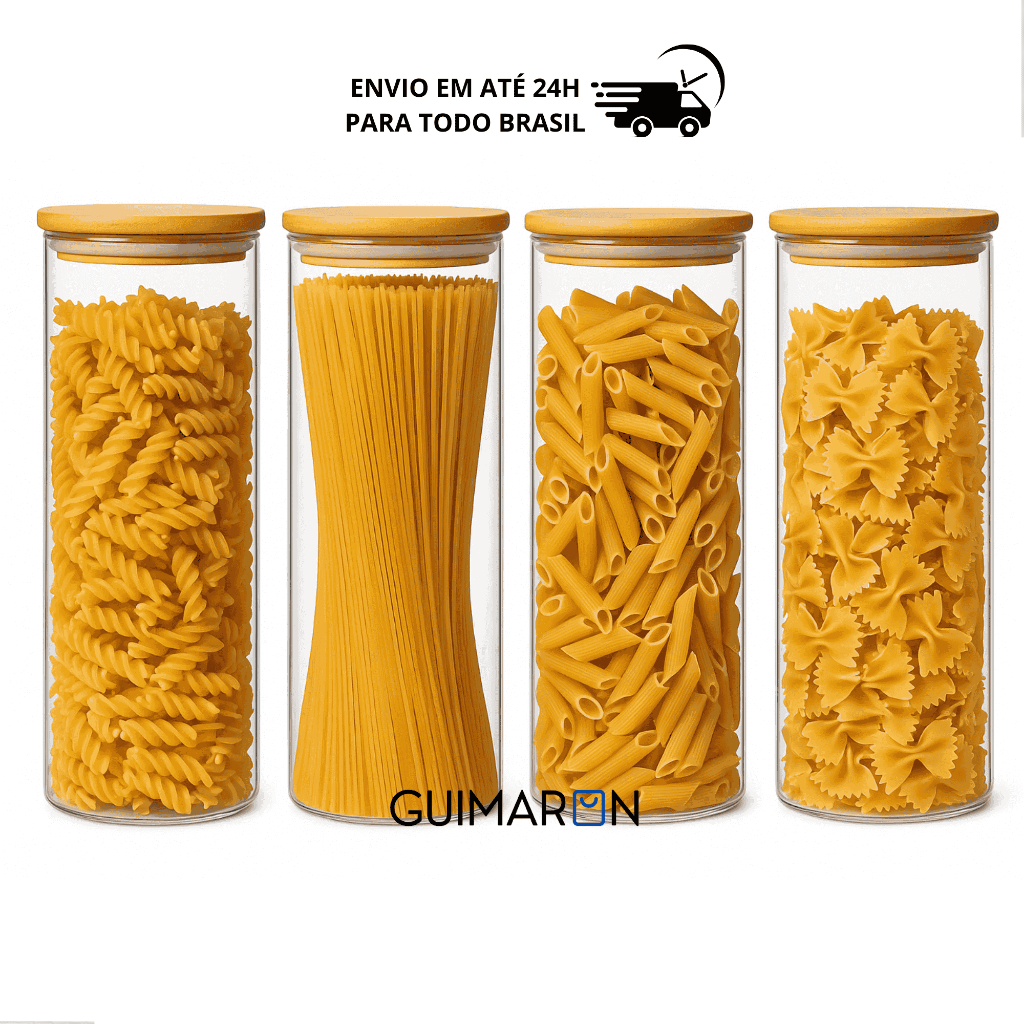 Kit Potes de Vidro 1800ml com Tampa de Bambu Hermético Mantimentos Condimentos Empilhaveis
