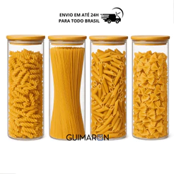 Kit Potes de Vidro 1800ml com Tampa de Bambu Hermético Mantimentos Condimentos Empilhaveis