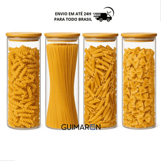 Kit Potes de Vidro 1800ml com Tampa de Bambu Hermético Mantimentos Condimentos Empilhaveis
