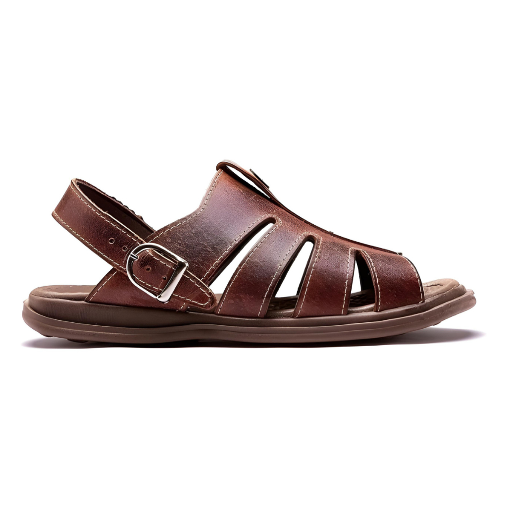 Sandália Franciscana Masculina  em Couro Legítimo Chinelo Anti-Stress Casual Confortavel Macia