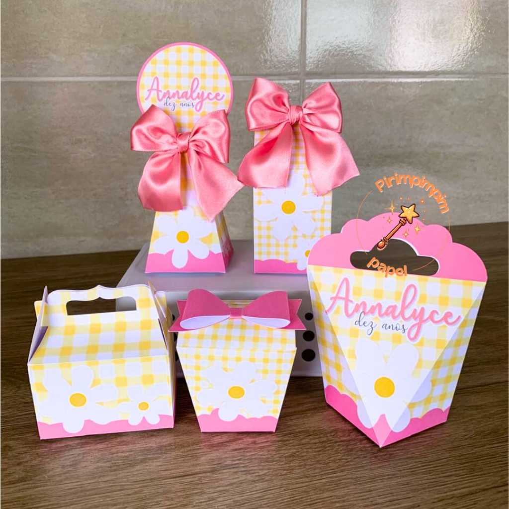 Caixinhas Personalizadas MARGARIDAS - Pegue e Monte - festa lembrancinha aniversário infantil