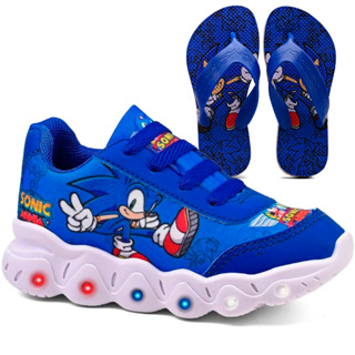 Kit Tênis Infantil Sonic Menino Azul Casual Com Led + Chinelo Infantil em Oferta na Shopee