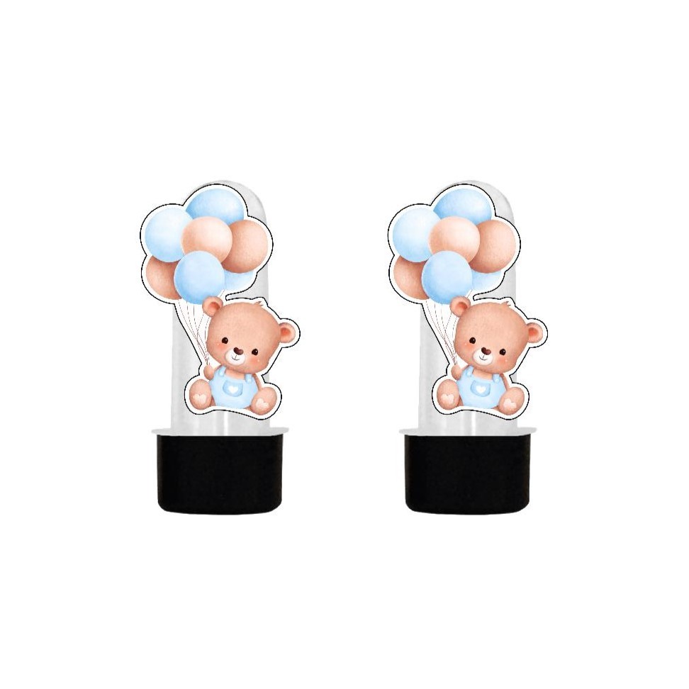 Aplique para Tubete 5cm Chá de Bebê Azul Ursinho - festa - Aniversário - Lembrancinha - Personalizado