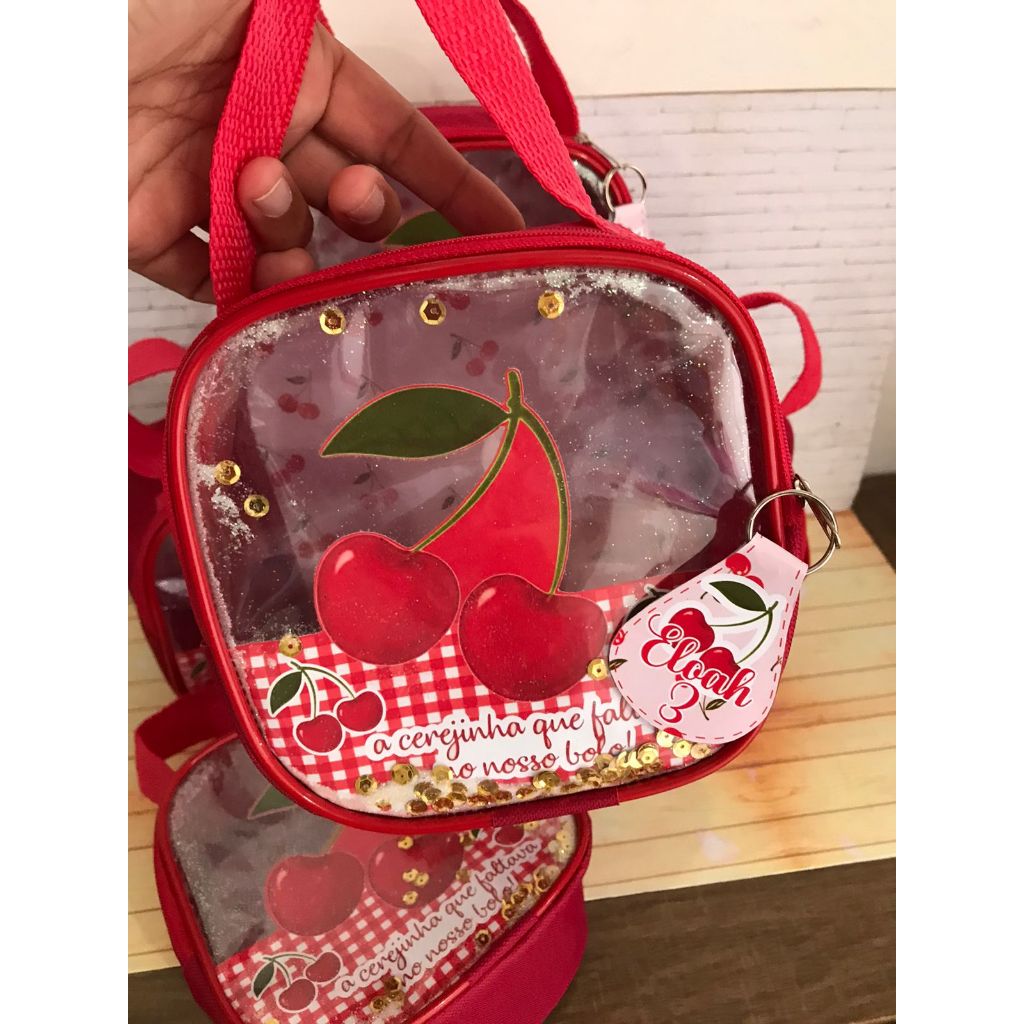 🍒10 Lembrancinha de Festa Bolsinha Cerejinha com Chaveiro – Personalizada com Nome para Aniversário Infantil