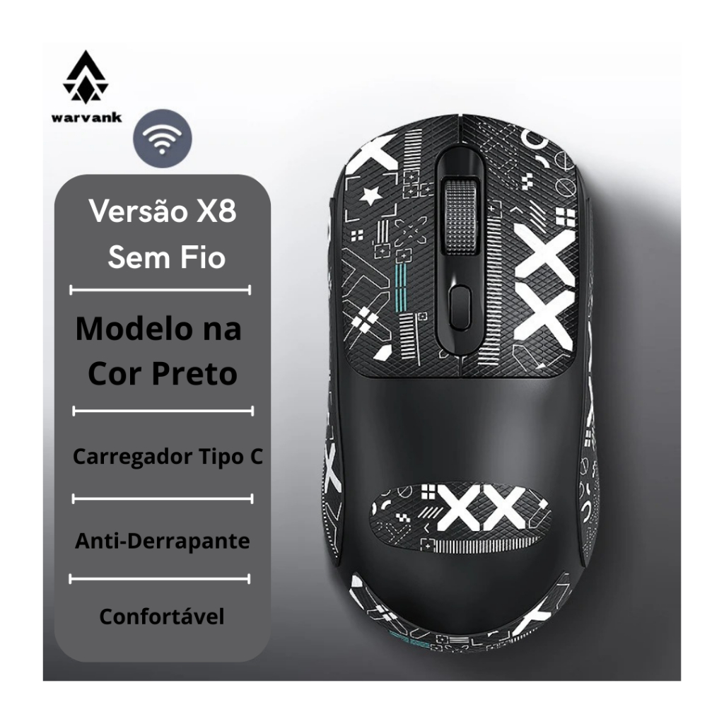 Mouse Gamer Speed Sem Fio WX8, 500mAh, DPI 1200-2400-3200, Recarregável Wireless
