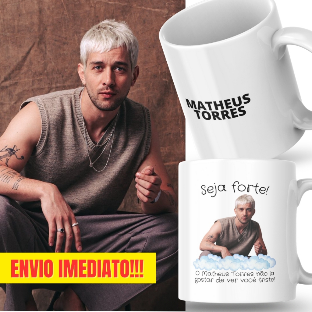 Caneca Xicara Porcelana 325ml Seja Forte Matheus Torres Personalizada Presente Decoração Casa