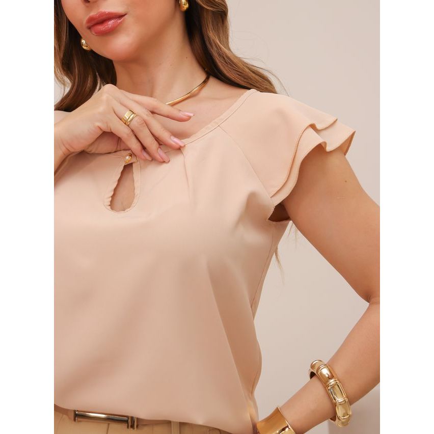 blusa 2 manga babado com botao moda feminina