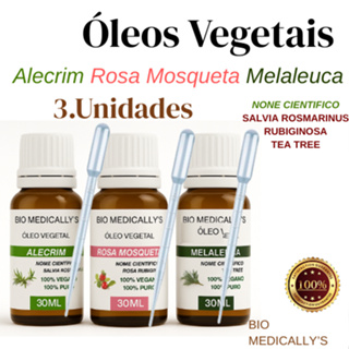 Kit Óleos Vegetais Alecrim + Rosa Mosqueta + Melaleuca 3X30ml + Pipeta Dosadora (6PEÇAS) em Oferta na Shopee