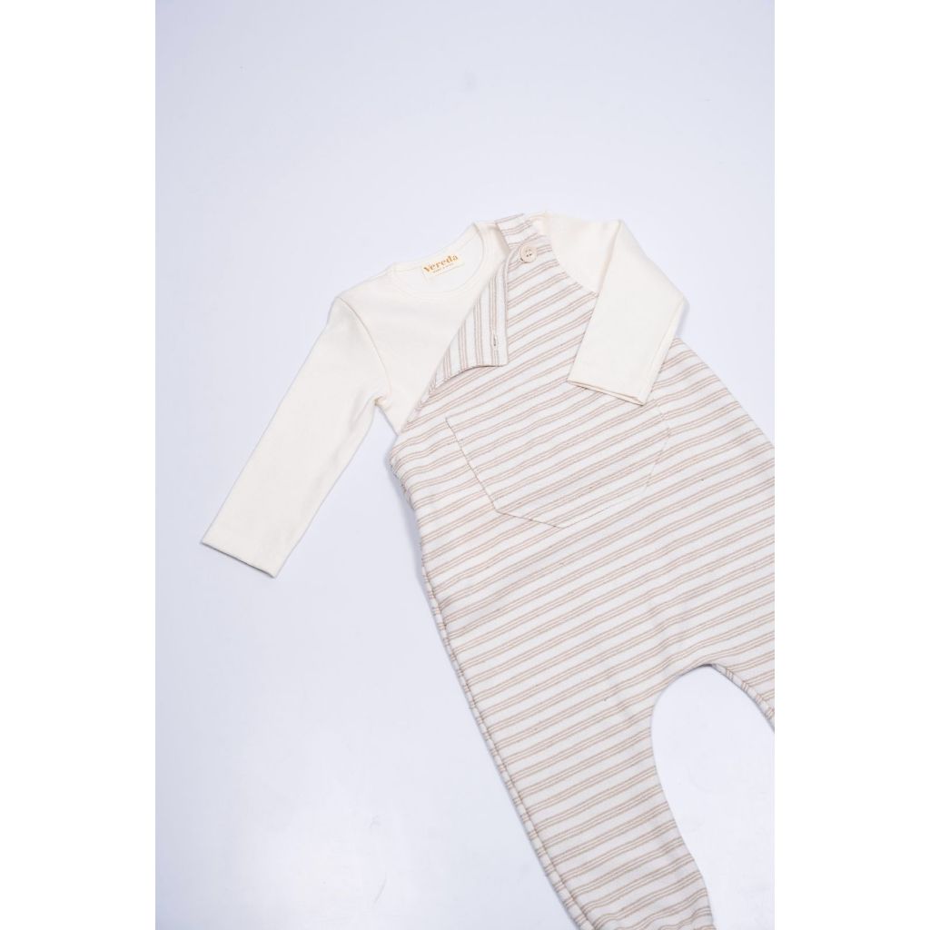 Kit 2 Peças Infantil Unissex Menino e Menina Algodão Macacão Listra + Blusa Canelada (TAM 1 ao 4)