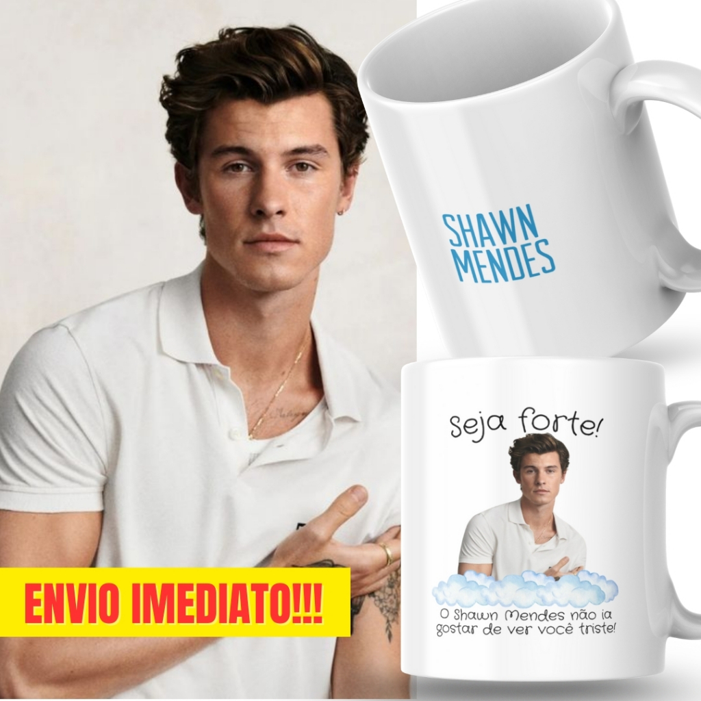 Caneca Xicara Porcelana 325ml Seja Forte Shawn Mendes Personalizada Presente Decoração Casa