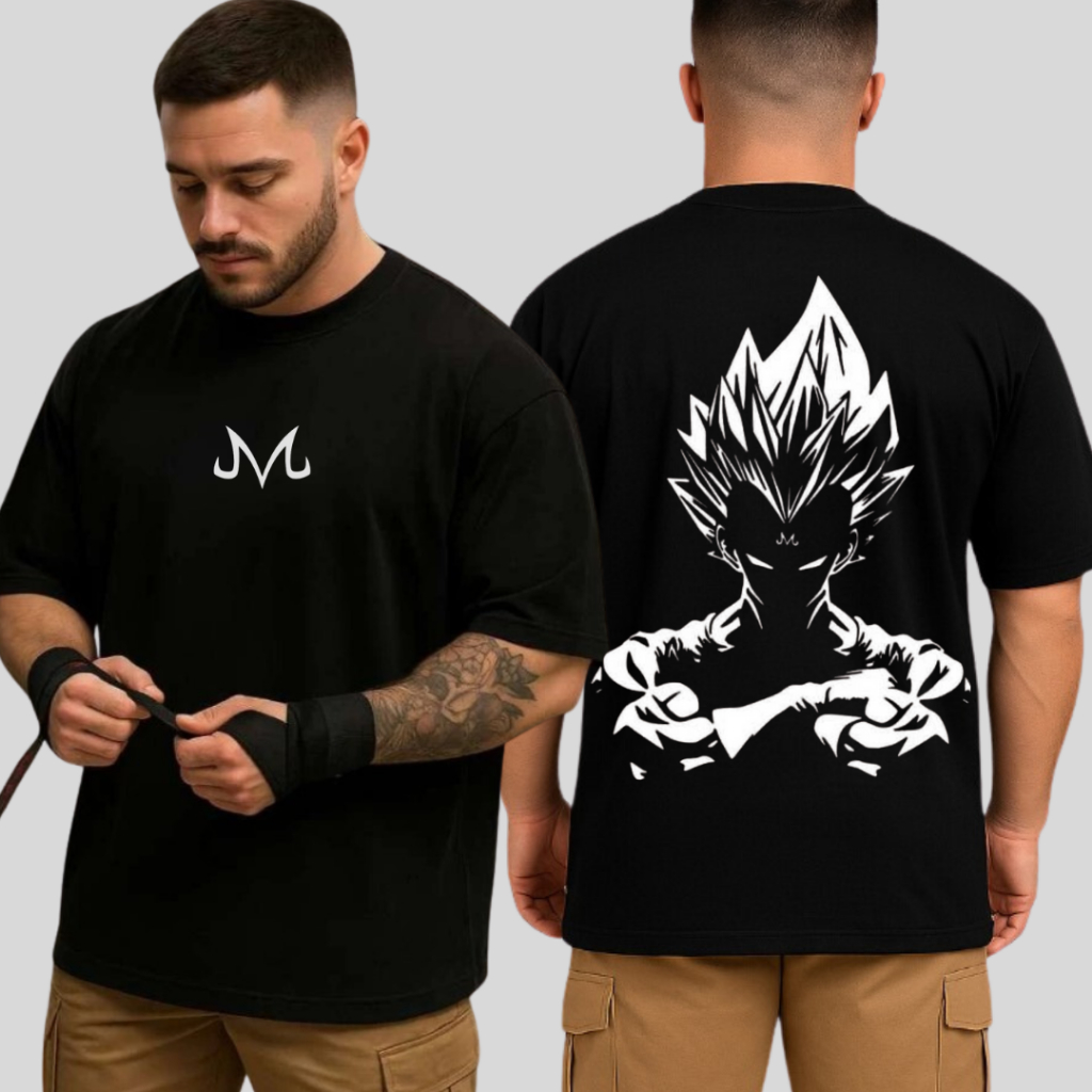Camiseta Camisa Oversized Vegeta MajinBoo Musculação Premium 100% Algodão Streetwear Treino Academia