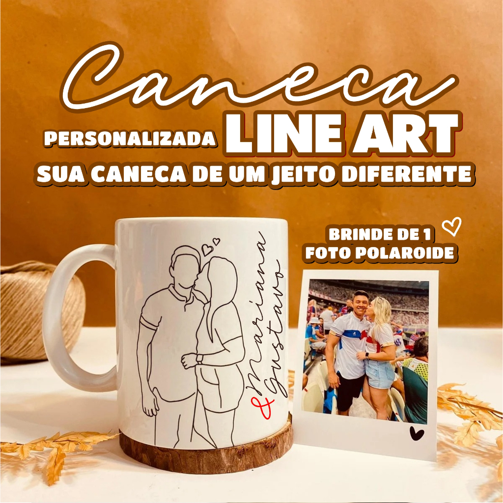 Caneca Personalizada Minimalista Foto Linha personalizada + brinde foto