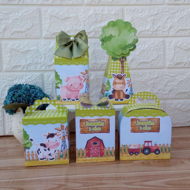 PEGUE E MONTE Kit Festa Personalizados FAZENDINHA VERDE Lembrancinhas Caixinhas