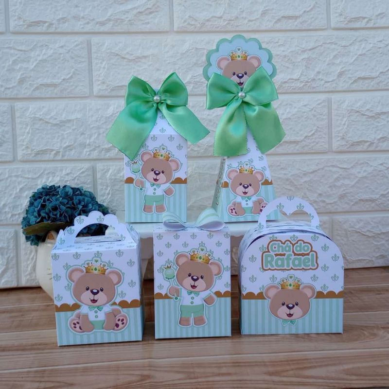 PEGUE E MONTE Kit Festa Personalizados URSINHO REALEZA PRINCIPE VERDE Lembrancinhas Caixinhas