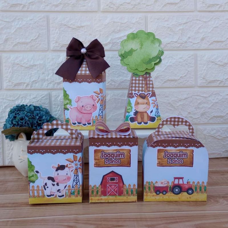 PEGUE E MONTE Kit Festa Personalizados FAZENDINHA MARROM Lembrancinhas Caixinhas