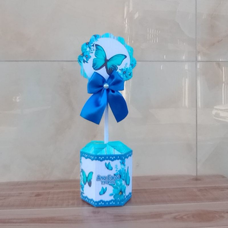 Centro de Mesa Personalizados Borboleta Azul Lembrancinha de Aniversário Infantil