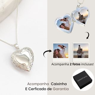 Relicário Coração Banhado Folheado Prata 925 pingente com Foto com Corrente 45cm Feminino - Presente mais que especial em Oferta na Shopee