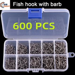 Kit Pesca: 600 Anzóis Chinu nos Tamanhos 3 ao 12 com Estojo de Armazenamento