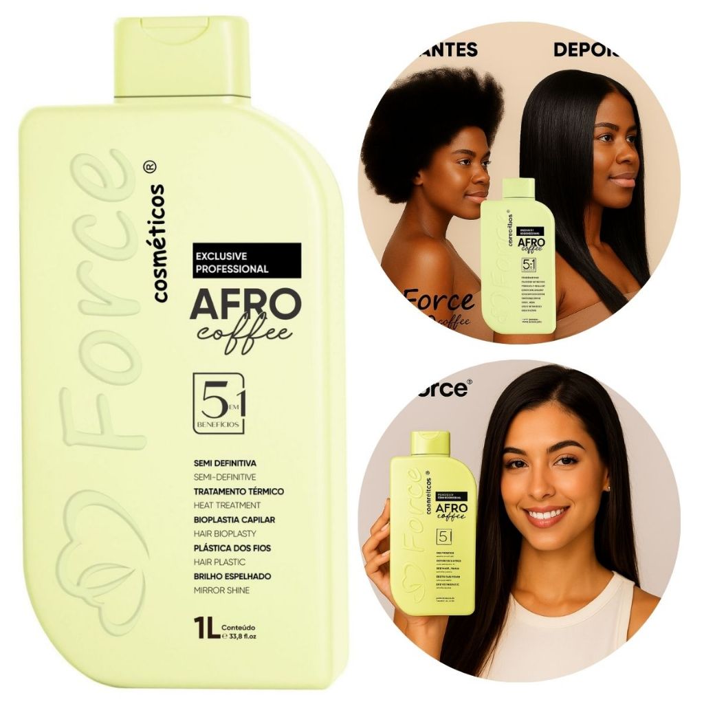 Ativo Escova Semi Definitiva Cabelos Afro Coffe 5 em 1 Force de Frizz Cosméticos 1 Litro em Oferta na Shopee