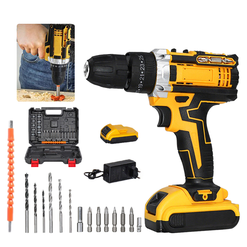 Parafusadeira Furadeira e Chave De Impacto 21v 02 Baterias Sem Fio Soquetes Com Maleta Profissional