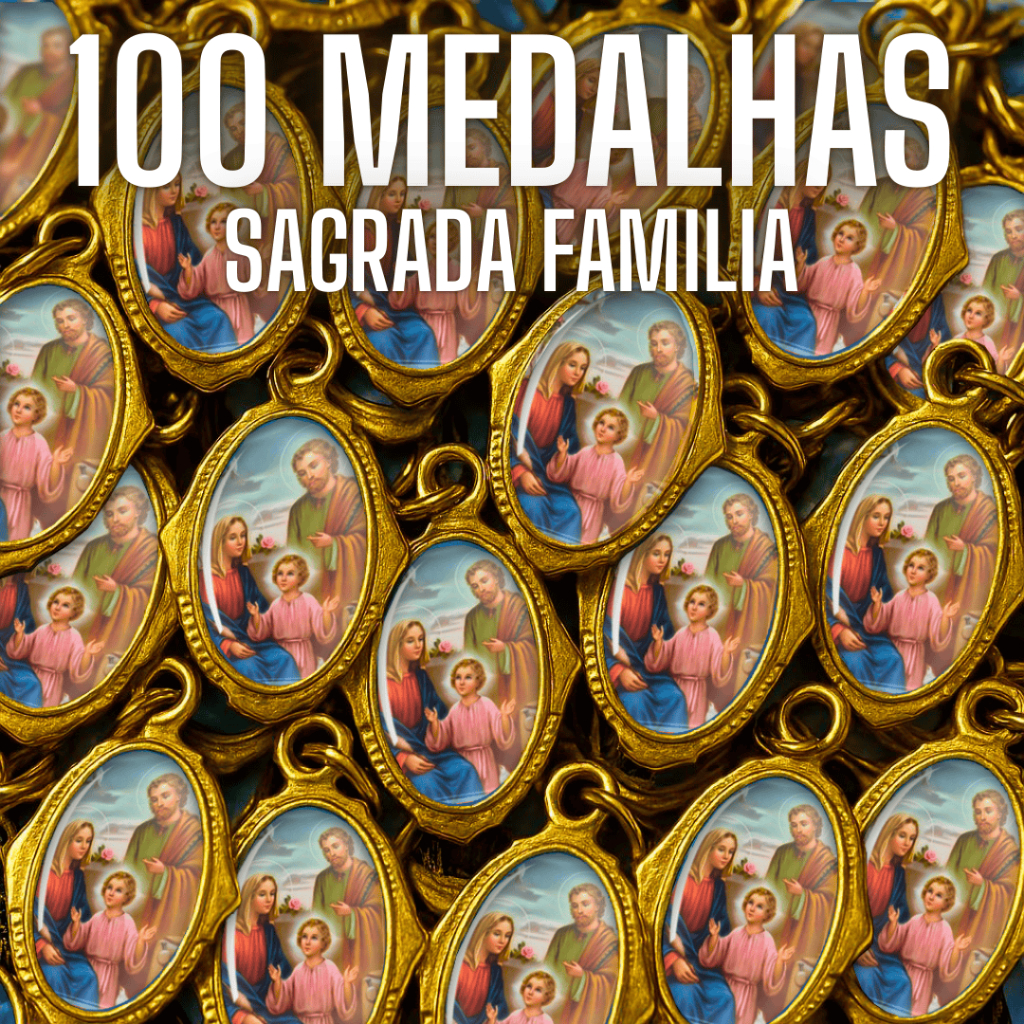 100 Medalhas Sagrada Família Católicas – Chapa Resinada Artigo Religioso para Lembrancinhas