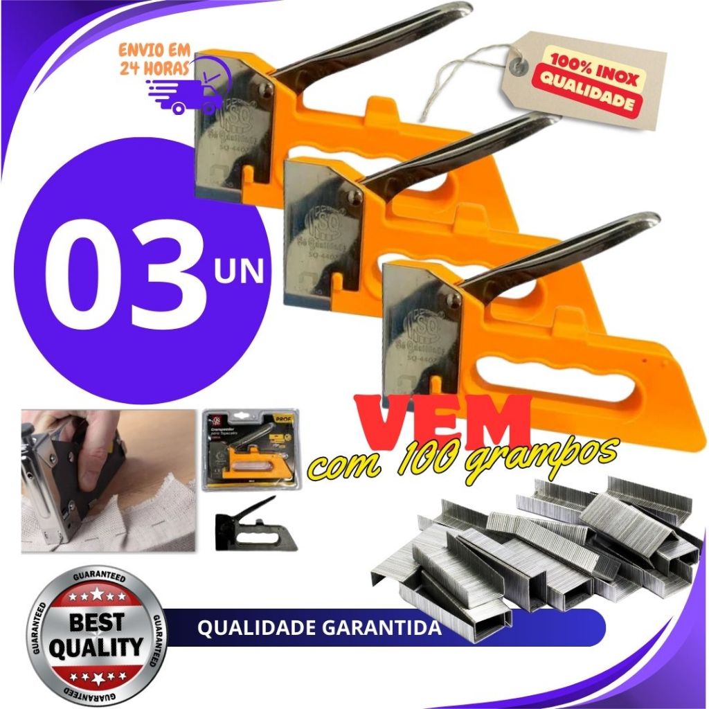 CONJUNTO 3 ou 2 Un Grampeador Tapeceiro Profissional Grampos de 4 a 8mm Alta Pressão  Manual