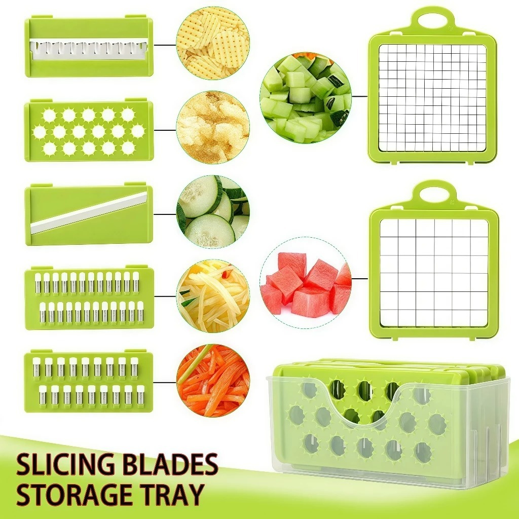 Detalhes do Fatiador de cozinha multifuncional profissional de aço inoxidável 16 em 1 vegetal/fruta e cozinha de seis peças