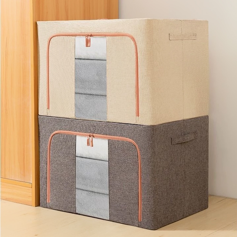 Kit Caixa Organizadora Dobrável 24L/66L/100L , Para Roupas, Brinquedos, Lençóis e Edredons , Visor Transparente
