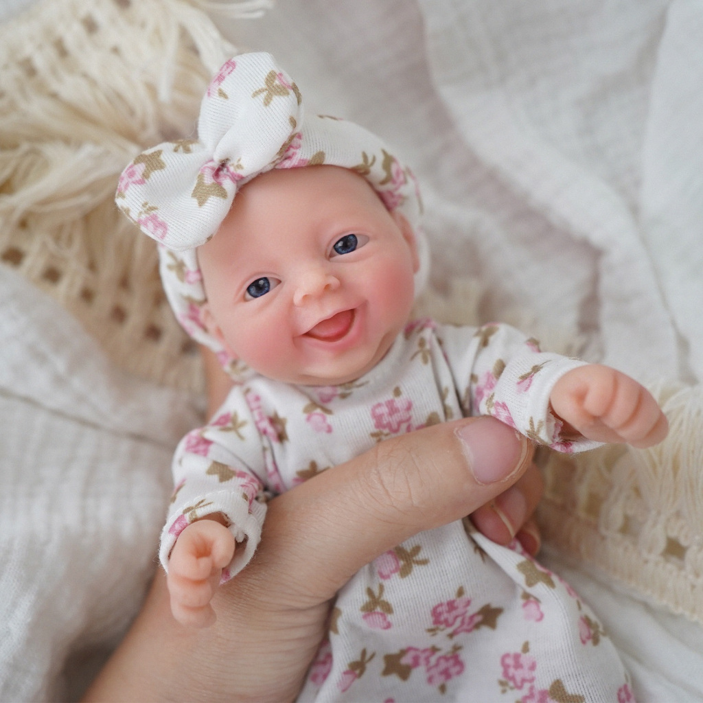 Boneca Bebê Reborn Silicone Sólido 20cm Menina Olho Azul