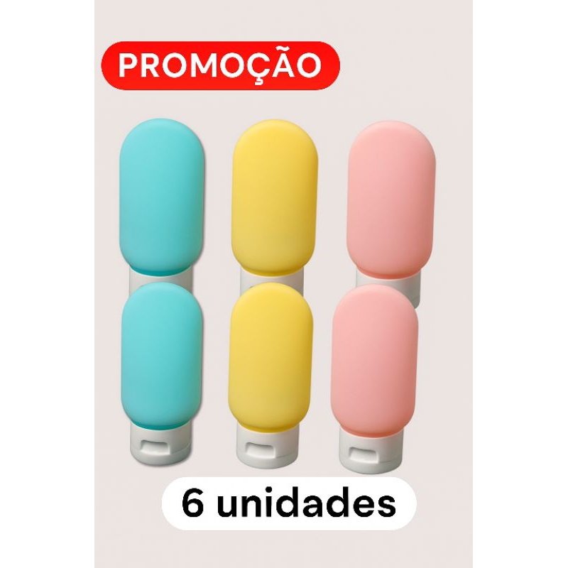 Frascos Silicone Pote 90 ml Porta Shampoo Perfume Creme Sabonte Kit 6 Unidades ENVIO IMEDIATO - ULTIMA UNIDADES