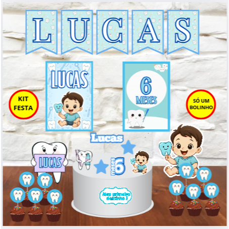 kit festa só um bolinho personalizado meu primeiro dentinho menino mesversario com nome aniversario