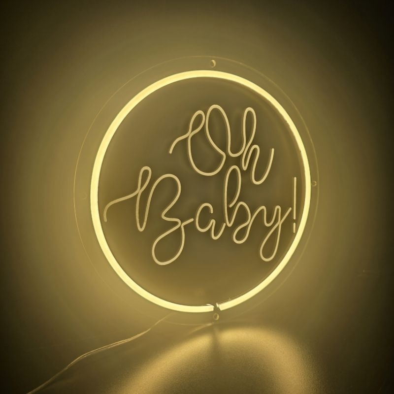 Painel em acrílico 4mm OH BABY Para Decoração De Festas 30x30cm - Com Iluminação LED Neon