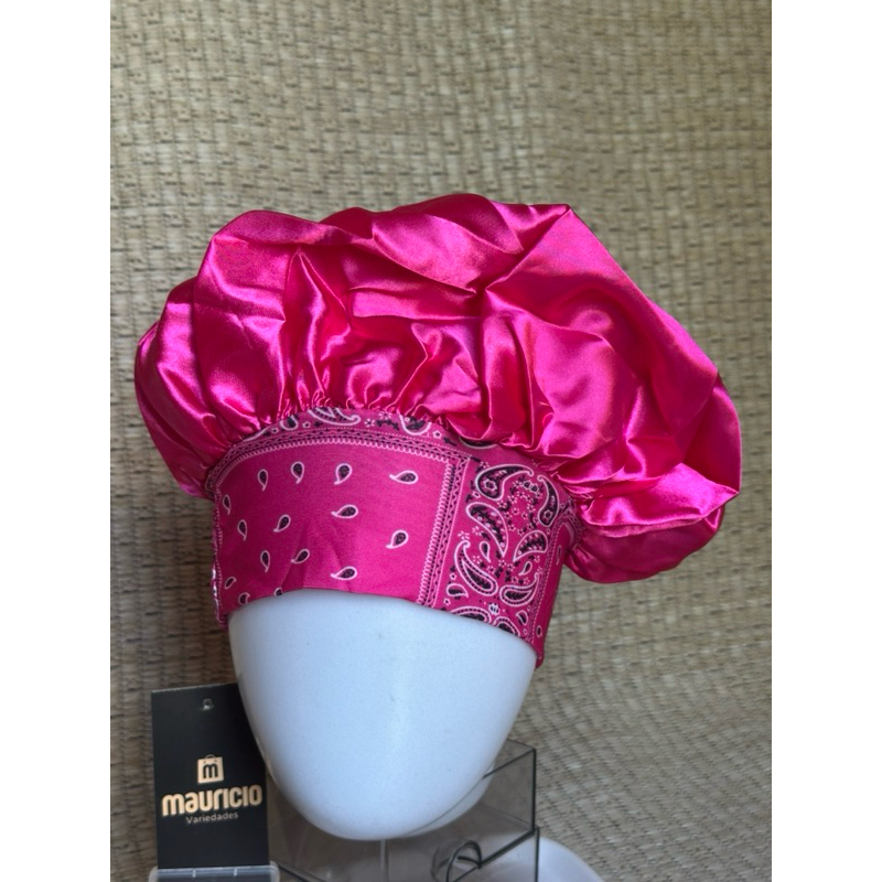 1 Touca de cetim faixa rosa estampada