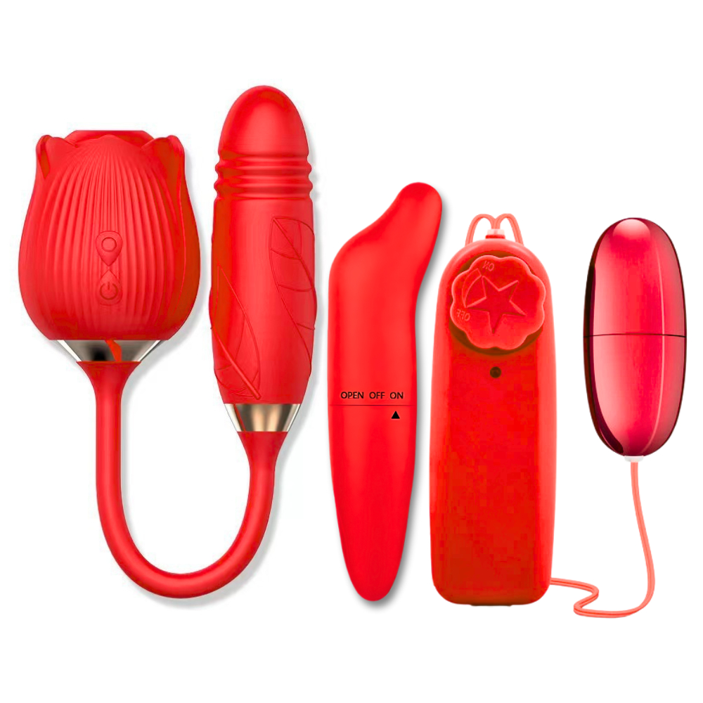 Kit SexShop Vibrador Texturizado + Golfinho + Bullet Capsula + Rosa + Estimulador Sugador Clitóris