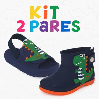 Kit 2 Pares bota galocha sandália papete infantil masculino menino dinossauro impermeável lançamento em Oferta na Shopee