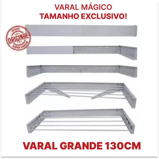 Varal de Parede Magico Retrátil Grande 130 cm 7 Varetas Discreto em Oferta na Shopee