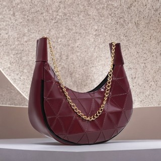 Bolsa Feminina de Ombro Vinho Elegante Alça Corrente Dourada Pequena Estilo Chic