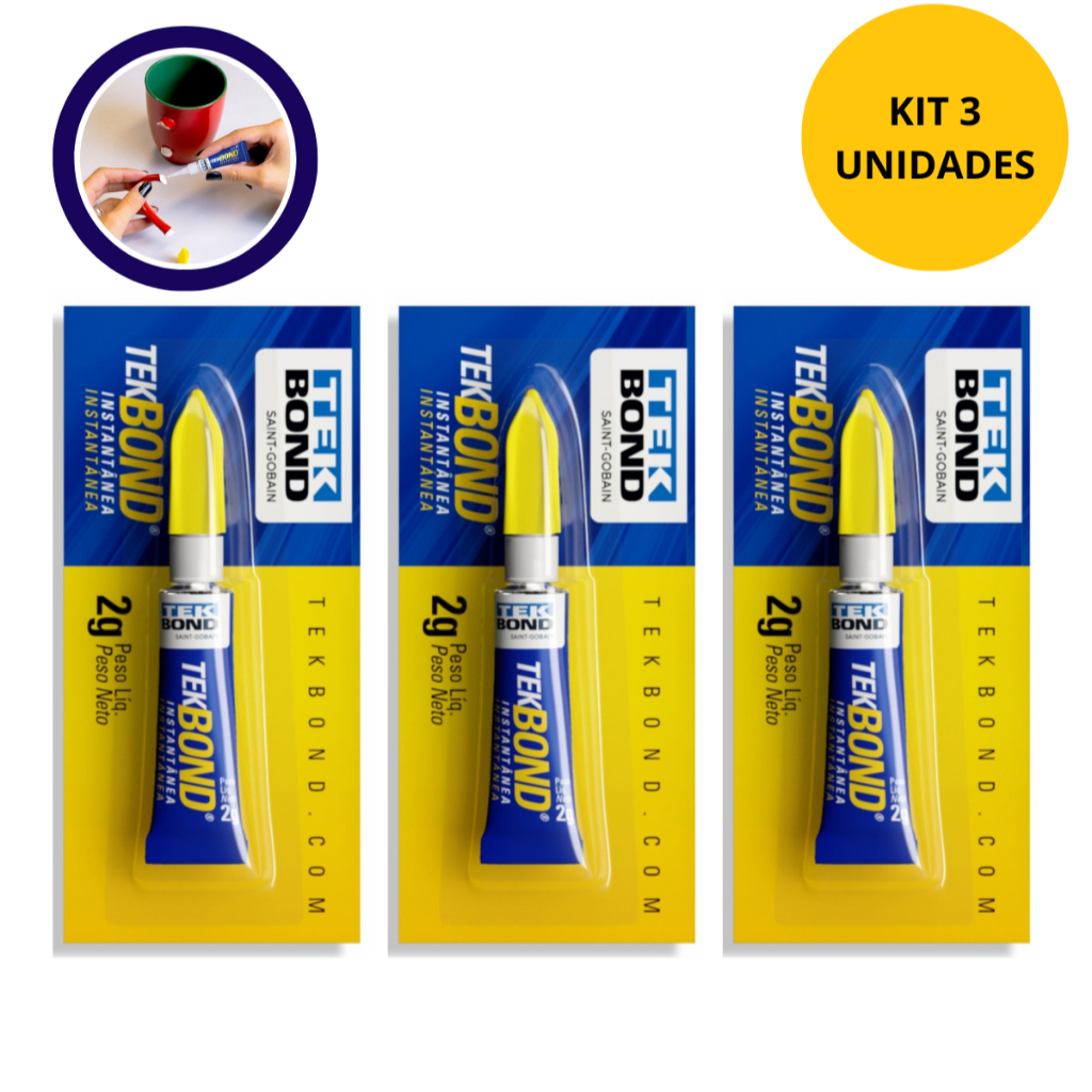 Cola Instantânea Tek Bond Original 2G Kit 3 Unidades Super Forte Resistente Multiuso - Envio Imediato
