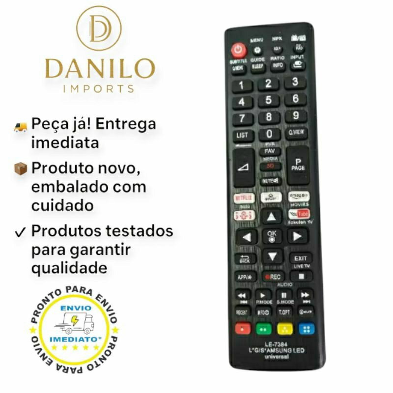 Controle Remoto compatível Samsung e lg Universal Smart Tv LE-7384 Samsung e lg