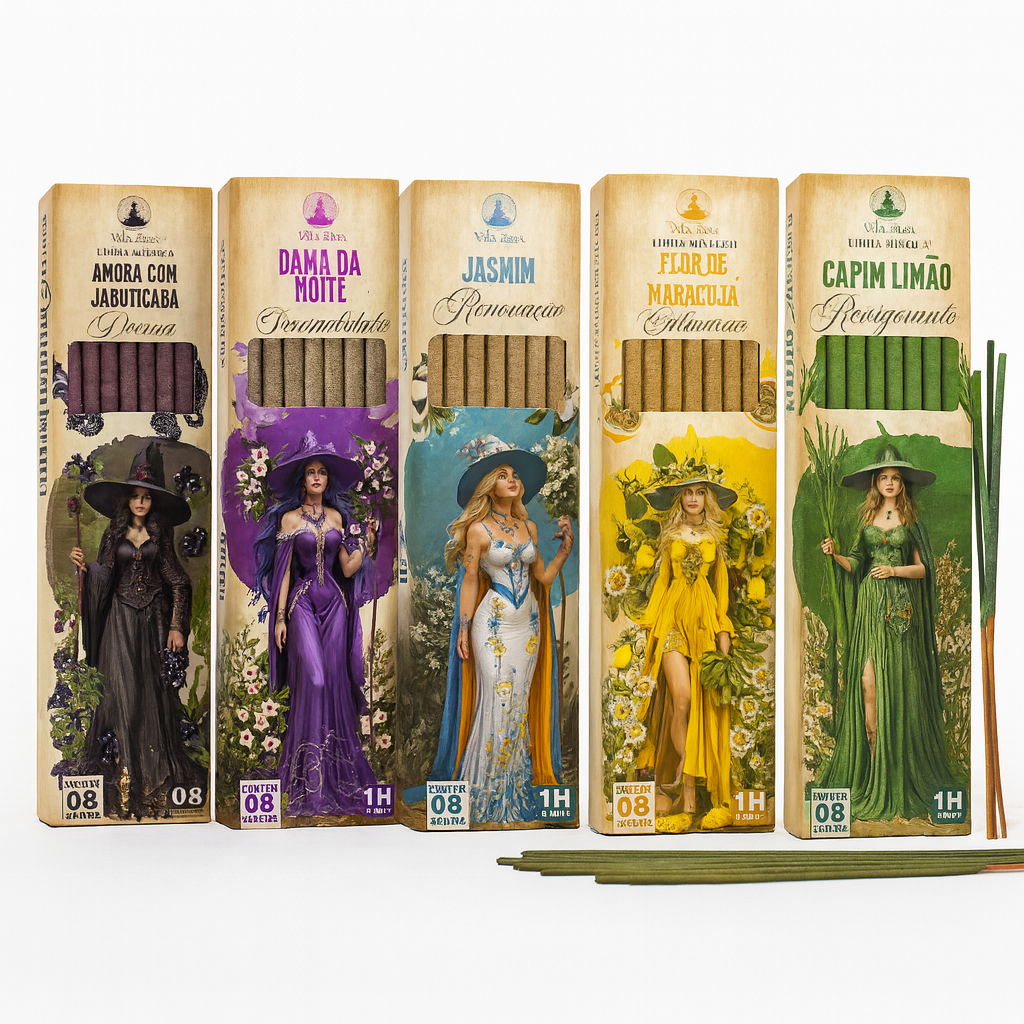 Kit Incensos Bruxa 0 Carvão Fruta Floral 50 Varetas 5 Aromas em Oferta na Shopee
